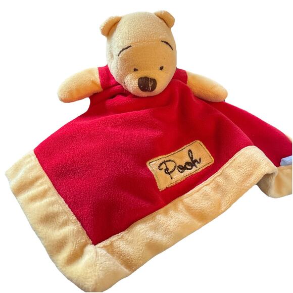Disney Baby Winnie the Pooh Blanket Plush Red Yellow Gold 14" x 14" 2009 Classic - Picture 1 of 4